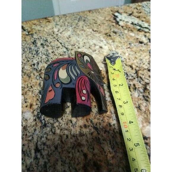 Ceylon Wooden Elephant Carved 3" Figure Hand Painted PW Home Decor Statue - Picture 9 of 10